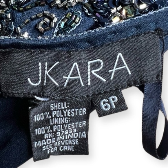 NEW J Kara Navy Mock 2 Piece Beaded Bodice Cap Sleeve Long Fit & Flare Dress - Picture 13 of 15